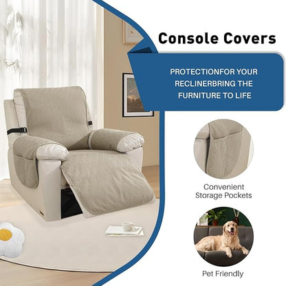 Easehomey 100% Waterproof Recliner Chair Covers,Non-Slip Recliner Covers that Stay in Place with Two Pocket Elastic Straps Washable Reclining Chair Cover Furniture Protector for Kids,Pets(Khahi,23.6")