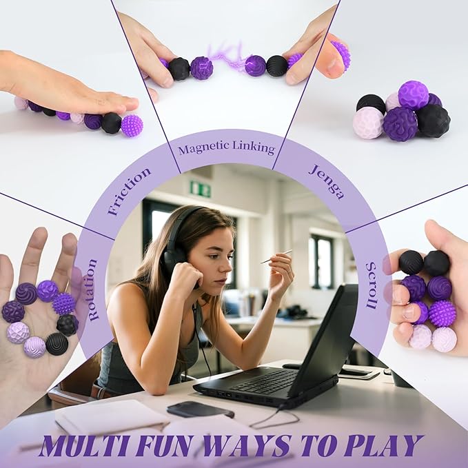 Silicone Magnetic Balls, Fidget Toys for Adults & Teens, 8PCS Stress Balls Sensory Toy, Quiet Magnet Desk Fidgets with Textured, ADHD Anxiety Relief Items, Fun Stocking Suffers Gifts