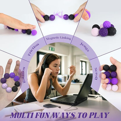 Silicone Magnetic Balls, Fidget Toys for Adults & Teens, 8PCS Stress Balls Sensory Toy, Quiet Magnet Desk Fidgets with Textured, ADHD Anxiety Relief Items, Fun Stocking Suffers Gifts