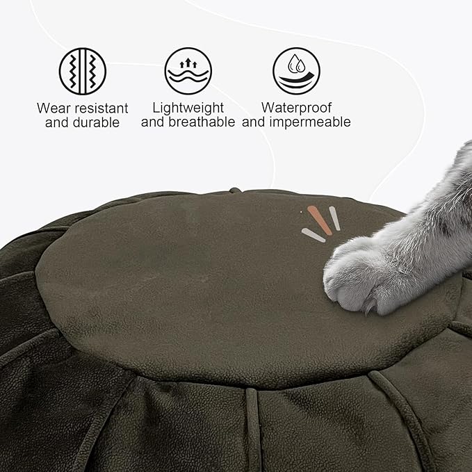 Louis Donné Unstuffed Ottoman Pouf Cover, Eco-Friendly Fabric Pouf Ottoman Bean Bag with Storage Solution for Bedroom, Round Foot Stools for Seating Poufs for Living Room Camper（Olive Green）