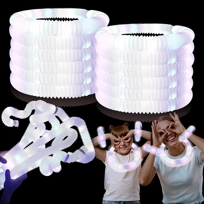 12 PCS White Glow Sticks Valentines Day Party Favors for Kids, LED Light Up Necklaces Bracelets Accessories for Toddlers, Glow Birthday Mardi Gras Party Supplies Decorations for Boys Girls