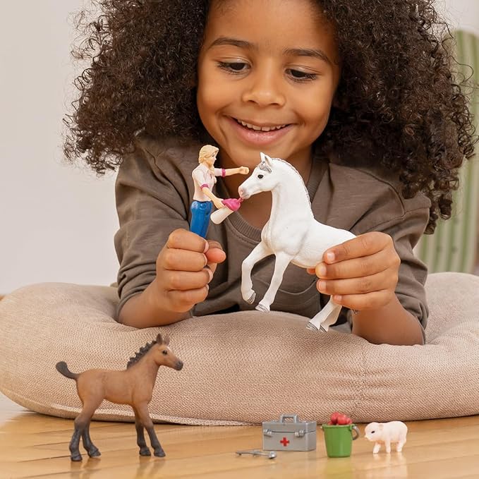 Schleich Farm World 9pc. Vet Visit Playset with Piglet, Mare, and Foal Horse Figurines - Detailed and Durable Farm Animal Toy Set, Fun and Educational Play for Boys and Girls, Gift for Kids Ages 3+