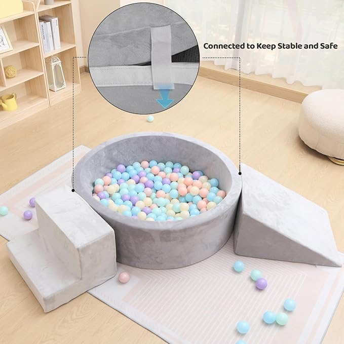 Foam Ball Pit with Play Block for Toddlers Ball Pool Climbing Block Soft Play Equipment for Babies Kids Children Indoor Outdoor Active Play Structure (Ball Pit, Stair, Slope)