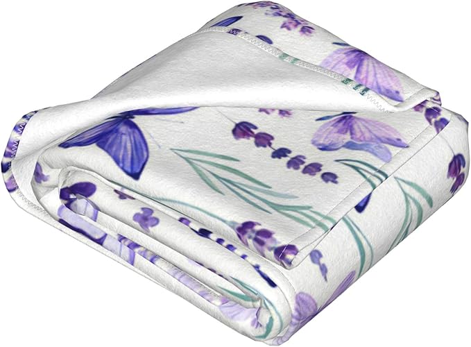 Purple Lavender Floral Flowers Butterfly Throw Blanket Gifts for Girls Boys Men Women Ultra Soft Warm All Season Decorative Fleece Blankets for Bed Chair Car Sofa Couch Bedroom 40"X50"