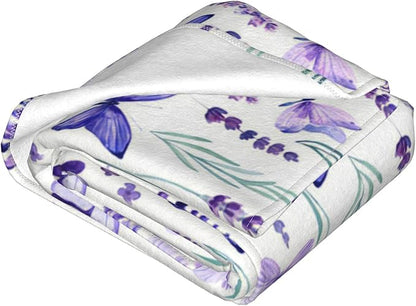 Purple Lavender Floral Flowers Butterfly Throw Blanket Gifts for Girls Boys Men Women Ultra Soft Warm All Season Decorative Fleece Blankets for Bed Chair Car Sofa Couch Bedroom 40"X50"