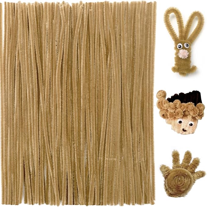 Praisebank Pipe Cleaners for Crafts (200pcs in Light Brown), 12 inch Long Pipe Cleaners, Brown Pipe Cleaners.