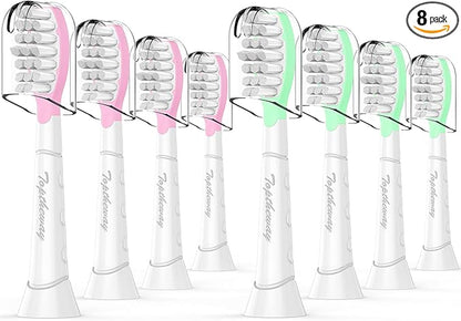 Toptheway Kids Toothbrush Heads for Philips Sonicare: Kids 7+ Standard Sonic Replacement Toothbrush Heads Compatible with Philips Sonicare, Pink Girl Green Boy 8 Pack