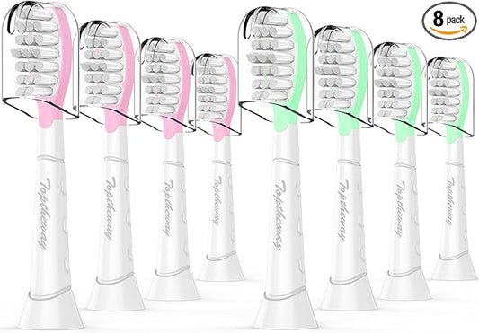 Toptheway Kids Toothbrush Heads for Philips Sonicare: Kids 7+ Standard Sonic Replacement Toothbrush Heads Compatible with Philips Sonicare, Pink Girl Green Boy 8 Pack