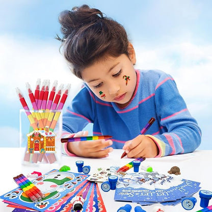 Cinrobiye 72 Pieces Winter Frozen Party Favors Winter Arctic Animals Coloring Books Tattoo DIY Sticker Stampers Class Reward Prizes for Christmas Holiday Winter Party