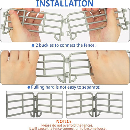 TOYMANY 20PCS Corral Fencing Panel Accessories Playset Includes 2 Gates Fences, Plastic Fence Toys for Barn Paddock Horse Stable or Farm Animals Horses Figurines, Educational Gift for Kids Toddler