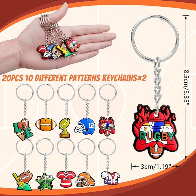 110 Pcs Football Party Favors Drawstring Backpack with Keychains Silicone Bracelets Stickers for Sports Birthday Supplies Goodie Bags Football Themed Presents