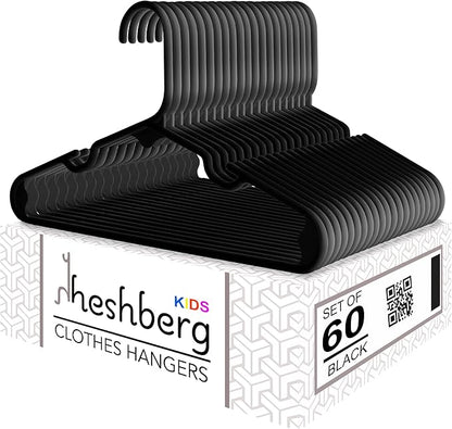 Kids and Babies Plastic Hangers - Space-Saving, Durable, and Cute Closet Organization Solution, 60 Pack (Black)