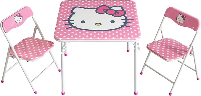 Idea Nuova Sanrio Hello Kitty 3 Piece Children's Activity Square Table and 2 Folding Chairs Set, Ages 3+