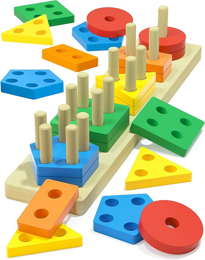 Zartores Montessori Toys for 1 2 3 Year Old Boys Girls Gifts, Wooden Shape Sorter Toys for Ages 2-4, Toddler Learning Toy Puzzles Easter Basket Stuffers Birthday Gift Ages 1-3
