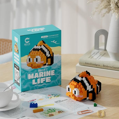 Marine Animals Building Blocks Sets Mini Building Blocks Ocean Animal Sea Creatures Building Blocks Set Mini Building Blocks Toys STEM Gifts for Kids Adult(Clownfish)