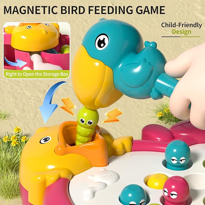 Magnetic Bird Feeding Game Woodpecker Worm Toy Montessori Fine Motor Skills Toddler Toy Age 2-4 Sensory Toys for Toddlers 3-5 Educational Learning Toys 2 Year Old Boy and Girl Gifts