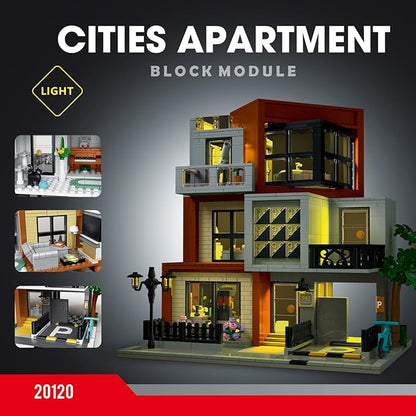 Modern Villas Architecture Building Kit with LED Lights,3 Levels Villas Apartment Building Blocks Toy,for 12+Year Teen,Adul（1399 Pieces）