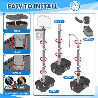 4 in 1 Kids Basketball Hoop and Tball Set for Toddlers 3+, Adjustable Basketball Stand, Hanging Tee Baseball Toy Set, Portable Indoor Outdoor Sports Toys, Birthday for Boys Ages 3-8