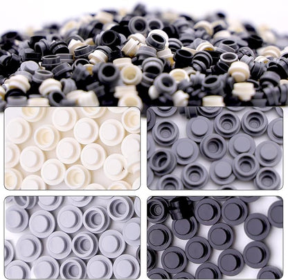 1040PCS Building Bricks Dots-Black and White Round Plates with Custom Pixel Building Blocks - Transparent Pieces, Studs and Bulk for MOC Mosaic Accessories Kit, Compatible with Leading Brands