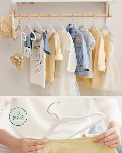 SONGMICS Baby Hangers 50 Pack, Kids Hangers for Closet, 11.8 x 8.1 Inches, Rose Gold 360° Swivel Hooks, Space-Saving Clothes Hangers, Velvet Hangers for Nursery, Non-Slip, Cloud White UCRF027W01