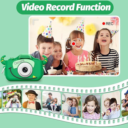 Goopow Kids Camera Toys for 3-8 Year Old Girls Boys,Children Digital Video Camcorder Camera with Cartoon Soft Cover, Best Chritmas Birthday Festival Gift for Kids - 32G SD Card Included (Green-NJ)