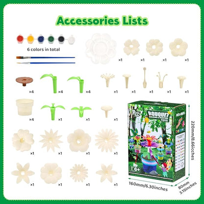 Pairez Toys Flowers Building Blocks Toys, Painting Kit Flower Toys for Kids, Arts and Crafts Kits, STEM Educational Gardening Pretend Toy for Girls & Boys Age 6 7 8 9 10