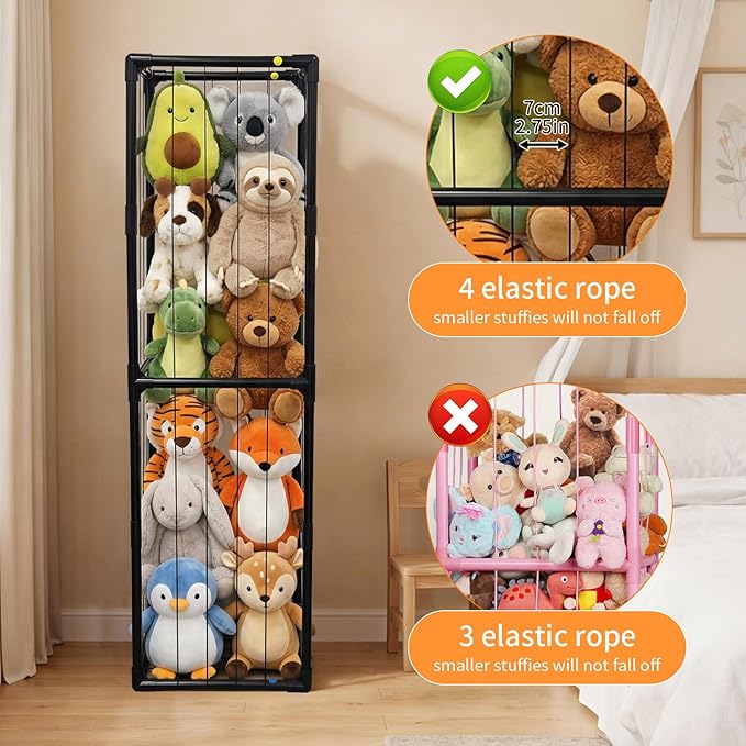Stuffed Animal Storage, Kids Toy Zoo Storage Organizer with Elastic Band, Thicken PVC Tube Large Stuffed Animals Holder for Nursery Playroom Bedroom Room Furniture Plush Storage-Black