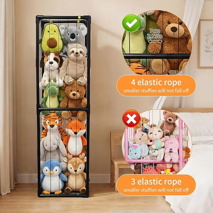 Stuffed Animal Storage, Kids Toy Zoo Storage Organizer with Elastic Band, Thicken PVC Tube Large Stuffed Animals Holder for Nursery Playroom Bedroom Room Furniture Plush Storage-Black