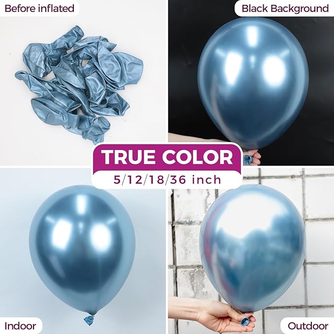 Bezente Metallic Light Blue Latex Party Balloons - 100 Pack 12 inch Round Helium Chrome Metallic Light Baby Pastel Blue Balloons for Graduation Birthday Gender Reveal Carnival Party Decorations