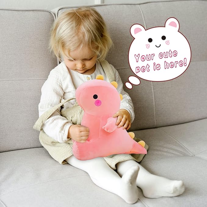 Cute Dinosaur Plush Toys, Fat Dinosaur Soft Stuffed Animals Toys Dolls, Dino Plushies Doll Cute Birthday Gifts for Kids Girls Boys (Pink,8in)