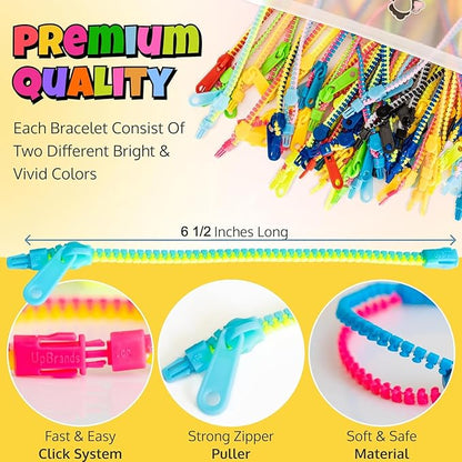 UpBrands Zipper Bracelets 6.5 Inches Sensory Toys Bulk Set, Multicolored, Kit for Birthday, Party Favors for Kids, Goodie Bags, Easter Egg & Pinata Fillers, Students Incentives (48 Pack)