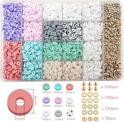 MIIIM Pastel Clay Beads Kit for Bracelets Making, Heishi Beads, Clay Charms and Gold Spacer for Jewelry Making, Friendship Bracelet Kit for Crafts, Concert, Raves, Gifts