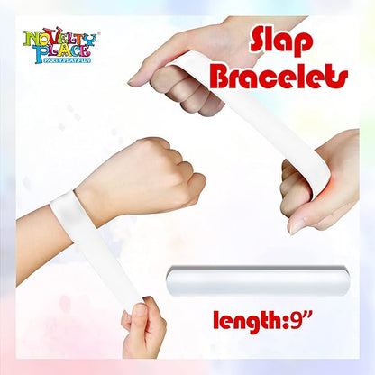 Novelty Place White Slap Bracelets, 25 Pcs DIY Blank Party Wrist Strap Snap Band for Teens & Kids - Classroom Craft Activity Prize Gift Costume