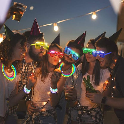 125 Pack Glow in The Dark Party Supplies Light Up Party Favors with 100 Glow Sticks and 25 Led Glasses Shutter Shades Sunglasses Neon Glow Accessories for Kid Adult Wedding Birthday Concert Party