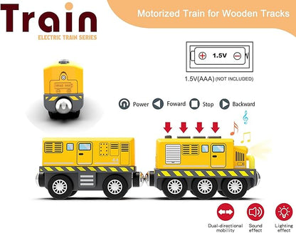 Battery Train Set for Wooden Tracks, Motorized Locomotive Train Toy for Kids, Electric Trains Accessories with Magnetic Trains Compatible with Thomas, Brio, Chuggington, Melissa & Doug