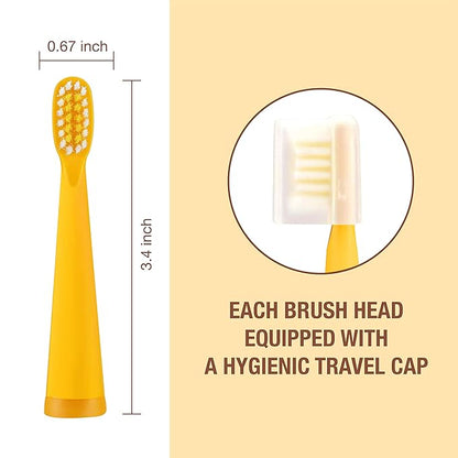 Vekkia Bear Kids Electric Toothbrush Replacement Heads - 7X More Plaque Removal, End-Rounded 3D Curved Soft Bristles, Comfortable & Efficient Clean Teeth, Perfect for Kid Small Mouth, Yelow (4 Pack)