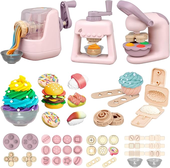 3 in 1 Color Dough Sets for Kids, Ice Cream Noodle Hamburger Maker Machine for Playdoh Tools, Playdough Sets for Kids Ages 4-8, Kitchen Creations Set for Girls Boys 3+ (12 Colors Dough)