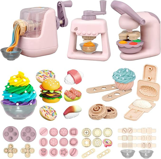 3 in 1 Color Dough Sets for Kids, Ice Cream Noodle Hamburger Maker Machine for Playdoh Tools, Playdough Sets for Kids Ages 4-8, Kitchen Creations Set for Girls Boys 3+ (12 Colors Dough)