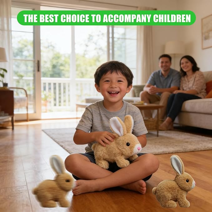 Hopping Bunny Toy, Interactive Electronic Bunny Stuffed Animal with Sounds and Movements, Animated Walking Wiggle Ears Twitch Nose, Easter Bunny Toys for Kids, Girls, Boys, Birthday Gift