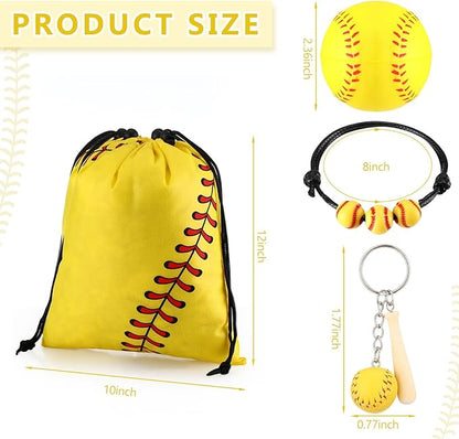 Nuogo 48 Pcs Softball Party Favors Softball Gifts for Girls Include 12 Pcs Softball Goodie Bags 12 Pcs Softball Keychain 12 Pcs Softball Bracelets and 12 Pcs Softball Stress Balls for Sport Party
