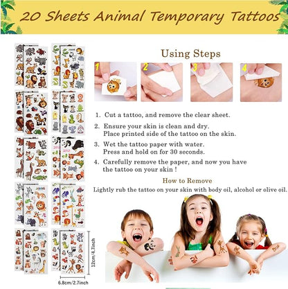 65Pcs Safari Jungle Animal Themed Birthday Party Favors for Kids, Baby Shower/Wild-One/Zoo Woodland Party Gift Goodie Bag Stuffers, Include Animal Masks/Slap Bracelets/Tattoos/Animal Squishies Toys