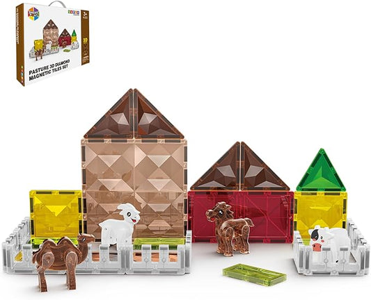 Magnetic Tiles Farm for Toddlers 1-3 Animals, Magnet Tile Set for Kids Ages 3-5 4-8 8-12 Boys Girls, Building Blocks Stem Stack Toys for Travel, Birthday Gift, Preschool