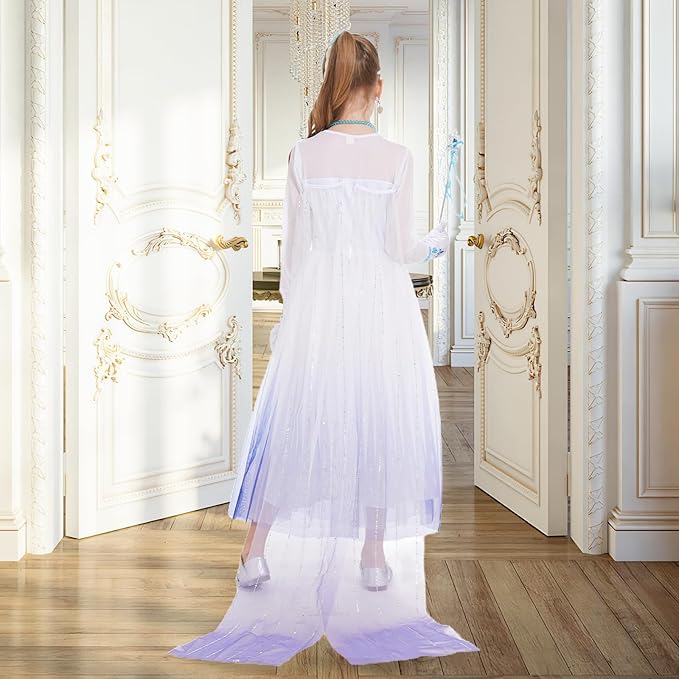 Elsa Costume for Girls 3-12 - Elegant Elsa Dress with Accessories - Princess Dress Up Clothes for Holiday Parties