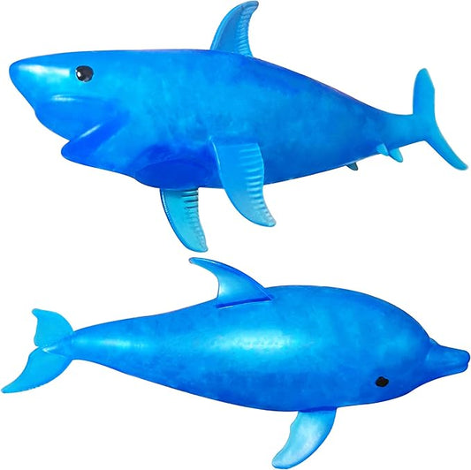 Squishy Shark Stress Balls Dolphin Squeeze Toys (2 Pack), Sea Animal Shark Squishy Toys Dolphin Stress Sugar Balls for Kids and Adults, Easter Basket Stuffers,, Party Favors