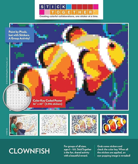 Clownfish Mosaic Sticker Art Kit for Kids and Adults, Large Sticker by Number/Letter Poster 36" x 40" with 3,996 Stickers, Paint by Stickers Puzzle for School, Classroom, Home