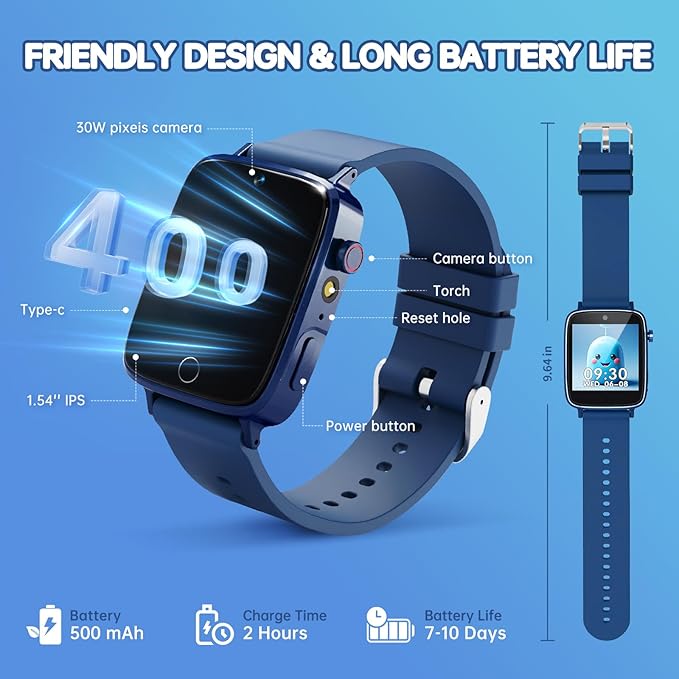Smart Watch for Kids with 26 Puzzle Games, HD Touch Screen Kids Watch, Camera, Music Player, Alarm Clock, Calculator, Pedometer, Learn Card - 12/24hr Toys for Age 3-12 Year Old, Birthday Gift for Boys
