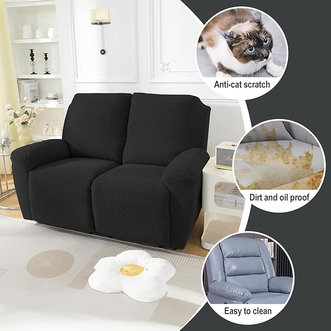 NORTHERN BROTHERS Loveseat Recliner Cover, Reclining Loveseat Covers, Love Seat Recliner Cover, Recliner Sofa Covers 2 Seater, Black