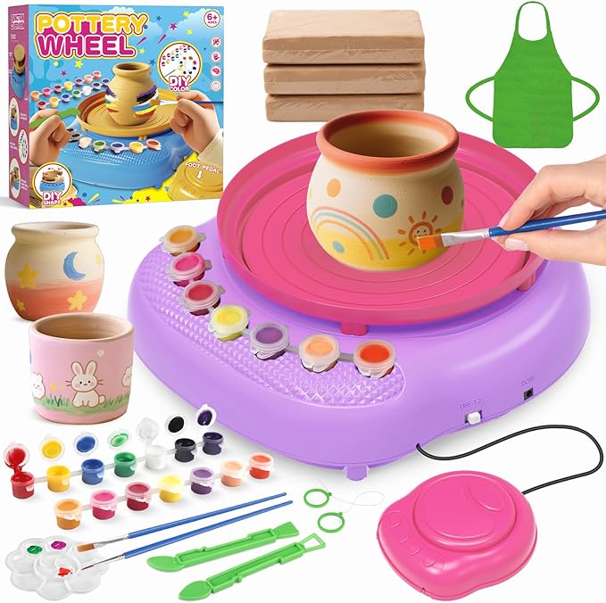 TingingYuli Pottery Wheel for Kids with Clay Kit - Arts and Crafts for Kids Ages 6-8 8-12, Complete Pottery Kit with Air Dry Clay and Painting Tools, Easter Christmas Birthday Gift for Boys Girls