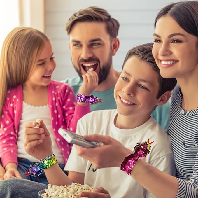 6 Pieces Slap Bracelet Snake Snap Bracelet Sequin Wristband for Kids Birthday Party Favors Supplies Halloween Stuff Gifts