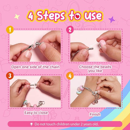 Kids Toys Bracelet Making Kit, Kid Make Up Kits for Kid Age 4-12 Jewelry Beads Toy Set, Preschool Toddler Girls Makeup Charms Set, Arts and Crafts for 4 5 6 7 8 9 10 11 12 Years Old Girl Birthday Gift